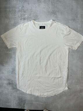 Alpha Men's White Curved Hem Longline Crewneck T-Shirt